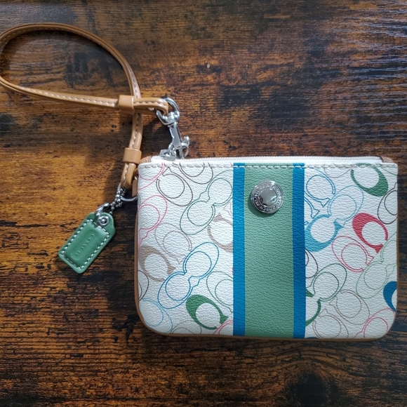 COACH Chelsea Multi-Colored C's Leather Wristlet Wallet Coin Pouch - Picture 1 of 15